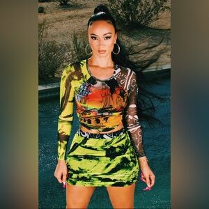 Abstract print skirt set